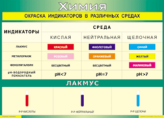 Таблица "Окраска индикаторов в различных средах" (100х140 сантиметров, винил) - fgospostavki.ru - Ижевск