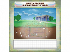 Магнитно-маркерная доска "Макеты убежищ и простейших укрытий" с комплектом фолий и тематических магнитов - fgospostavki.ru - Ижевск