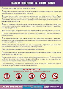 Таблица демонстрационная "Правила поведения на уроках химии" (винил 70х100) - fgospostavki.ru - Ижевск