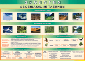 Таблица "Экология. Обобщающие таблицы" (100х140 сантиметров, винил) - fgospostavki.ru - Ижевск